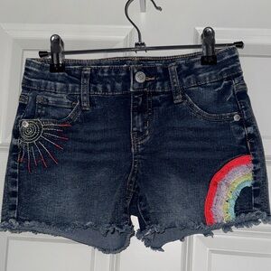 Cat & Jack Dark Blue Jean Shorts with Rainbow Embroidery